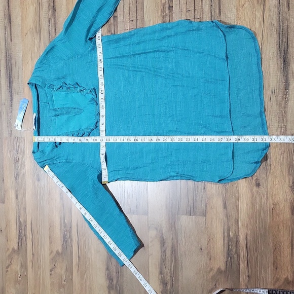 ELSIE & ZOEY Blue Lightweight Sheer Fringed V-Neck Beach Pool Coverup - Picture 12 of 12